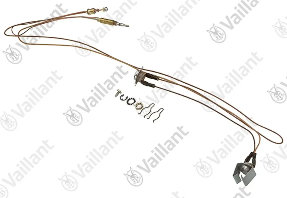 Temperaturbegrenzer mit Thermoelement, Teil eines Vaillant Heizsystems. Enthält mehrere Verbindungselemente und Klemmen zur Installation.
